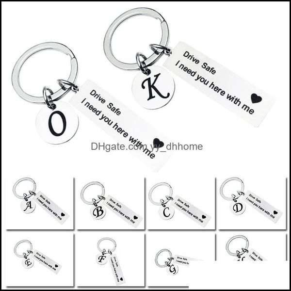 

keychains fashion accessories drive safe keychain a-z 26 initials lettering men women boyfriend husband key chain birthday chritsmas fathers, Silver
