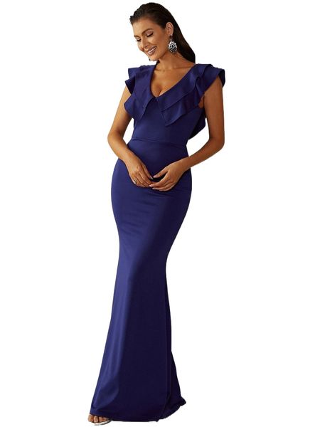 

missord layered ruffle trim tie back floor length formal dress q6mx#, Black;gray