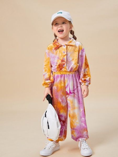 

toddler girls tie dye bishop sleeve jumpsuit she, Blue