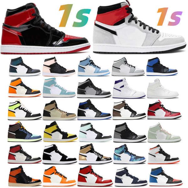 

2022 1 1s mens basketball shoes high bred patent university blue hyper royal heritage obsidian unc dark mocha men sports sneakers, Black
