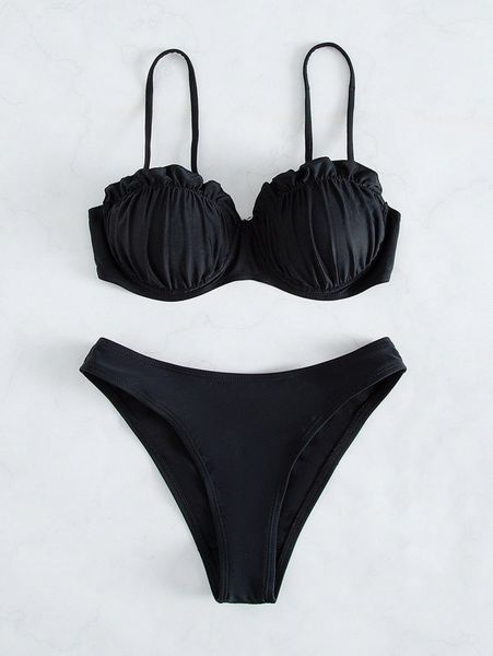 

frill trim underwire bikini swimsuit r2ml#, White;black