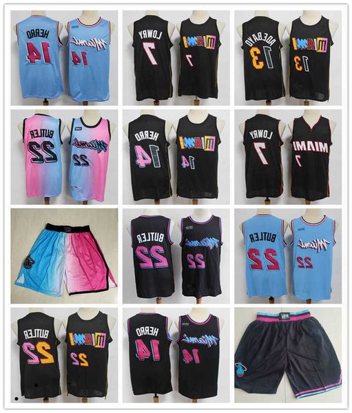 

miami''heat''men throwback jerseys dwyane 3 wade tyler 14 herro jimmy 22 butler kyle 7 lowry basketball shorts basketbal, Black;red