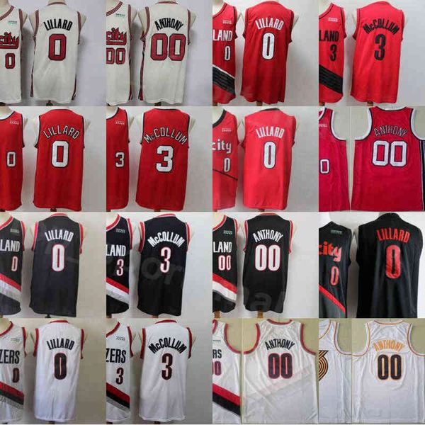

men chepa carmelo anthony jersey 00 basketball damian lillard 0 cj mccollum 3 red black white team color stitched breathable quality