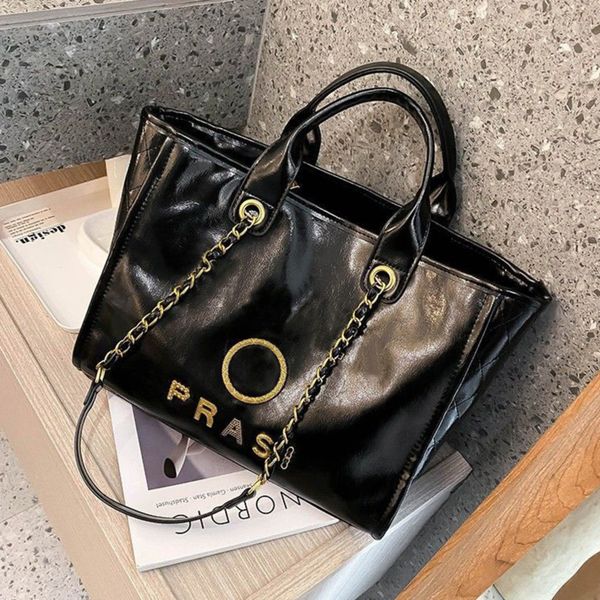 

women's classic luxury handbags evening bags ch designer metal letter badge tote bag small mini body leather beach handbag large female