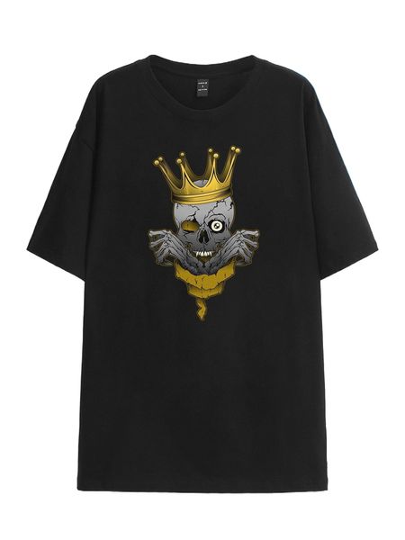 

x artinrhythm drop shoulder crown & skull print tee o6ay#, White