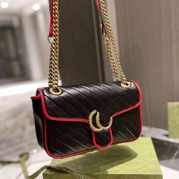 

factory direct sale g family 22 new marmont black leather wavy love flip chain single shoulder msenger bag women's designer