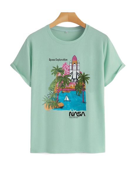 

men letter & tropical print tee h1hq#, White;black
