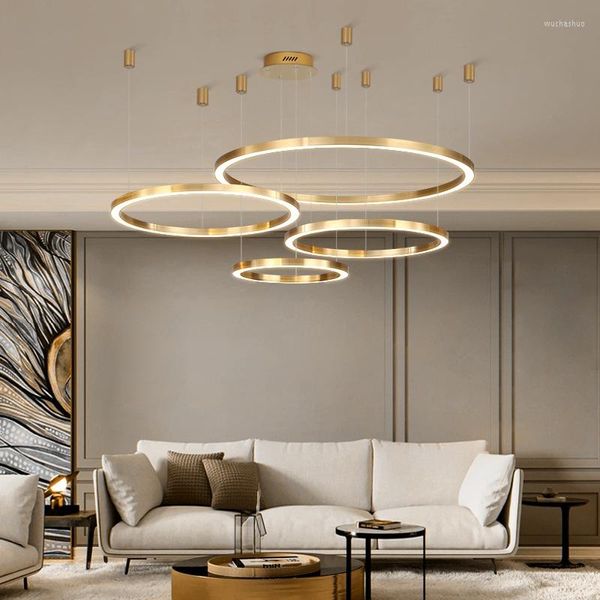 Pendelleuchten Goldener Aluminiumring LED-Kronleuchter Wohnzimmer Esszimmer Schlafzimmer Arbeitszimmer Kommerzielles Restaurant Shop BeleuchtungPendelleuchte