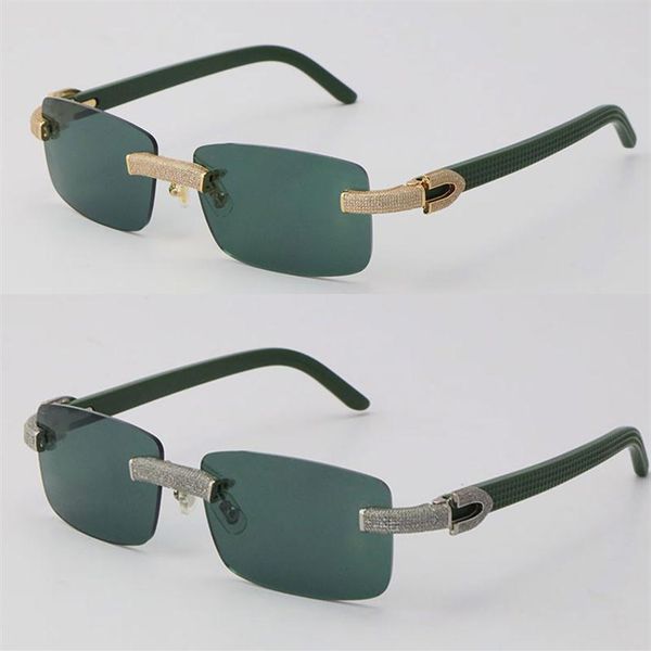 

new micro-paved diamond rimless sunglasses original green plank mens rocks frame male and female eyewear 18k gold c decoration wom314w, White;black
