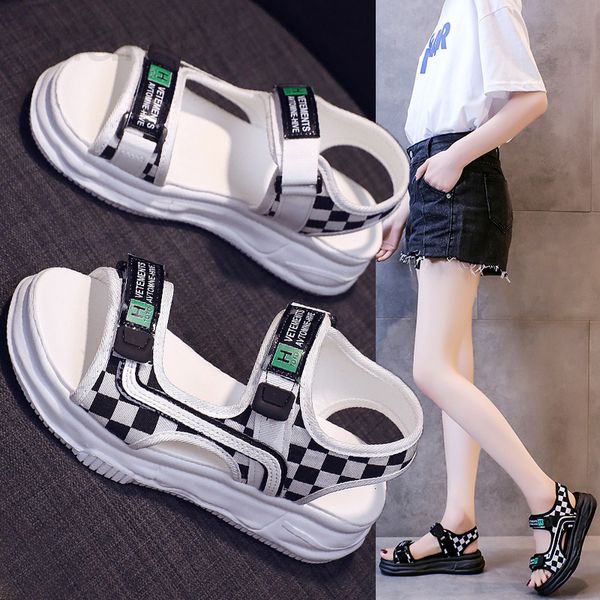

sandals designer thick soled muffin sandals women's 2022 summer new sports beach shoes student leisure checkerboard sandals8xn7, Black