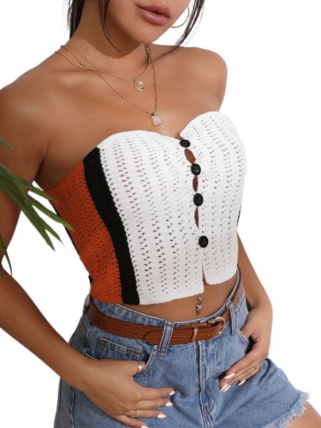 

color block tube crop knit j99d#, White;black