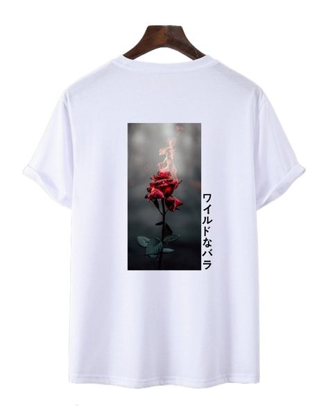 

men floral & japanese letter graphic tee y3c3#, White;black