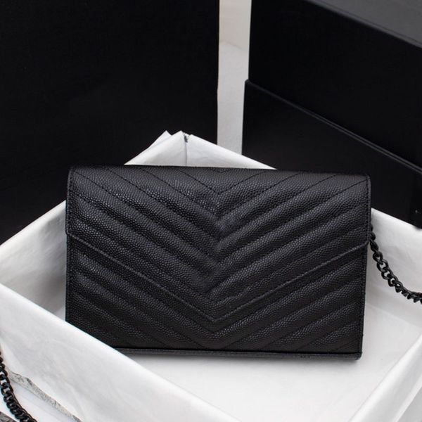 

chains cross body bags fashion envelope bag plain lady purse genuine leather thread detachable shoulder strap letter hardware interior zippe