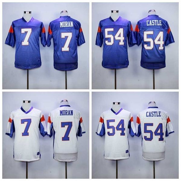 

c202 blue mountain state football moive 54 thad castle jersey 7 alex moran men breathable embroidery and sewing team color blue white high, Black