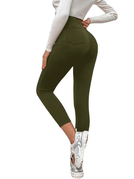 

button detail patched pocket skinny pants 86rt#, Black;white