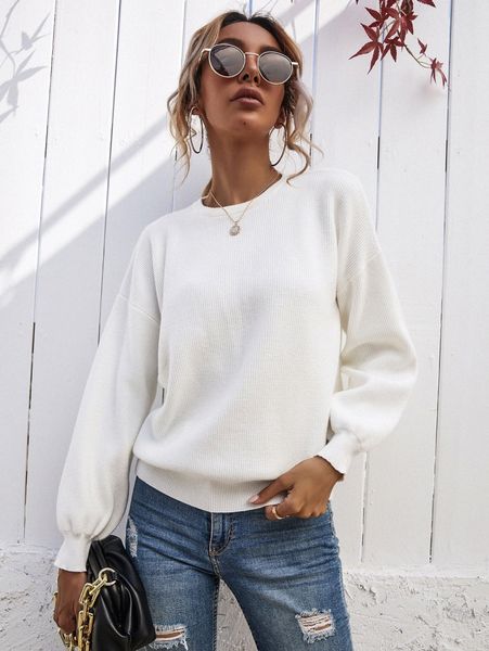 

drop shoulder solid sweater n3q7#, White;black