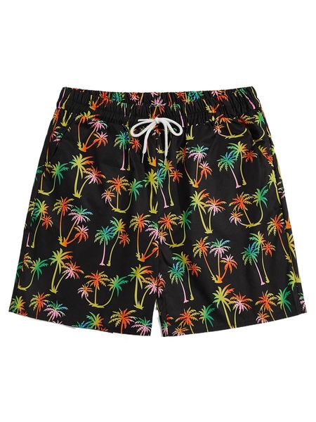 

romwe guys tropical print drawstring shorts l0rl#, White;black