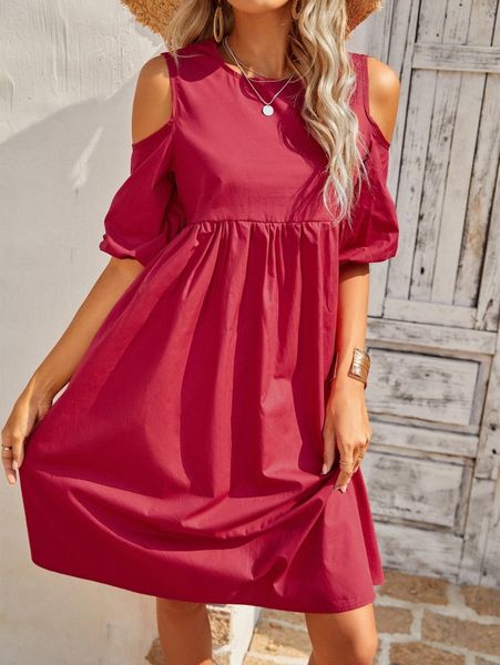 

cold shoulder keyhole back smock dress q5vg#, Black;gray