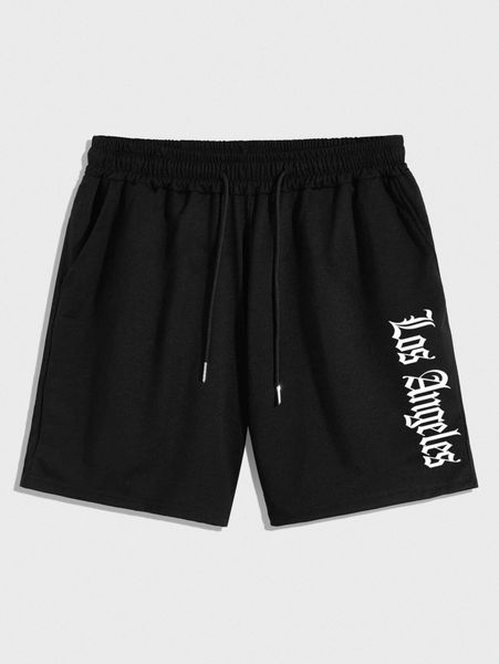 

romwe guys letter graphic shorts u7lb#, White;black