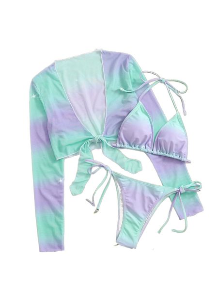 

romwe ombre bikini swimsuit with cover up 57a1#, White;black