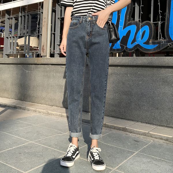 

plus size high waist boyfriend for women mom jeans sell spring cotton blue denim pant harem pants 210415