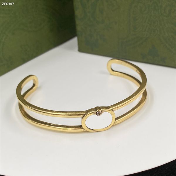 

simple style diamond charm bracelet women hollow out bangle letter steel stamps designer open bracelets with gift box, Golden;silver
