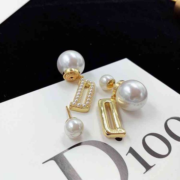 

design jewel ornament charm earring new classic letter pearl earrings female star front and rear pearl earrings, Golden