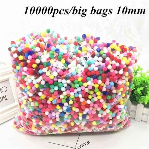 10000Pcs / big Bags Mix Color Pompon Plush Ball Cloth Craft DIY Soft Pompon Ball Furball Forniture per cucire Decorazione domestica 10 / 15mm T200225
