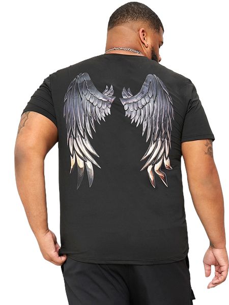 

extended sizes men letter & wings print tee d3bs#, White;black