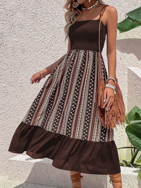 

floral print ruffle hem cami dress z02c#, Black;gray