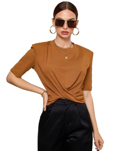 

twist front round neck tee 235w#, White