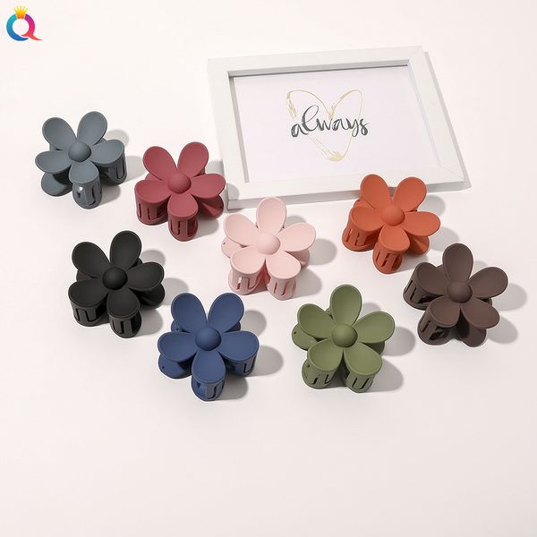 

25 colors flower shaped hair clips clamp lady middle size plastic hair claws female flowers scrunchies ponytail pure color hairpins length 7, Blue