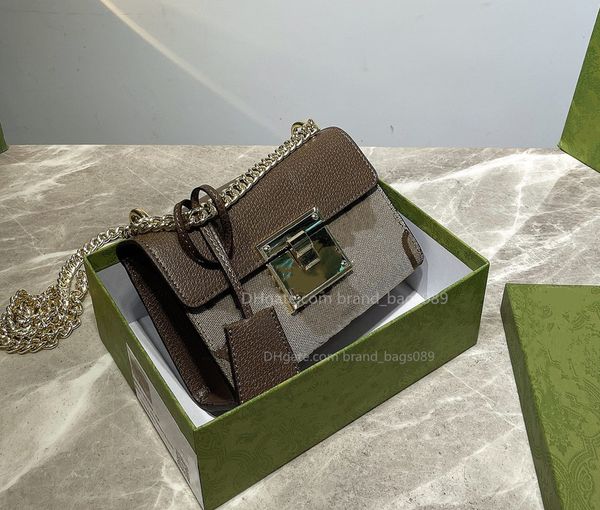 Hot G Square Lock kleine quadratische Tasche Vorhängeschloss Mode flache Goldkette Einkaufstasche Stilvolle multifunktionale Umhängetaschen Luxus-Designer-Ledergeldbörse