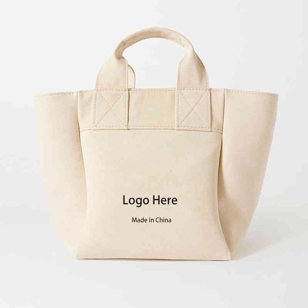 Moda em branco impressa personalizada Cotton Cotton Tote Bag Shopper Handbag Work Sacos de compras com bolso com zíper