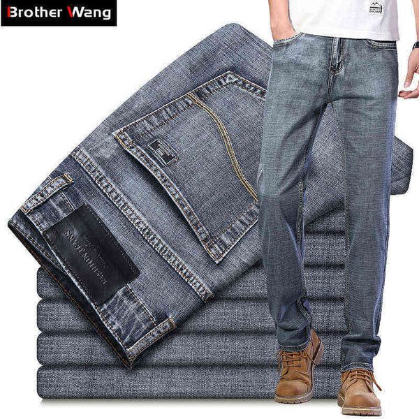 

men jeans 2022 new men's jeans classic style business casual advanced stretch regular fit denim trousers grey blue pants male 22 1221