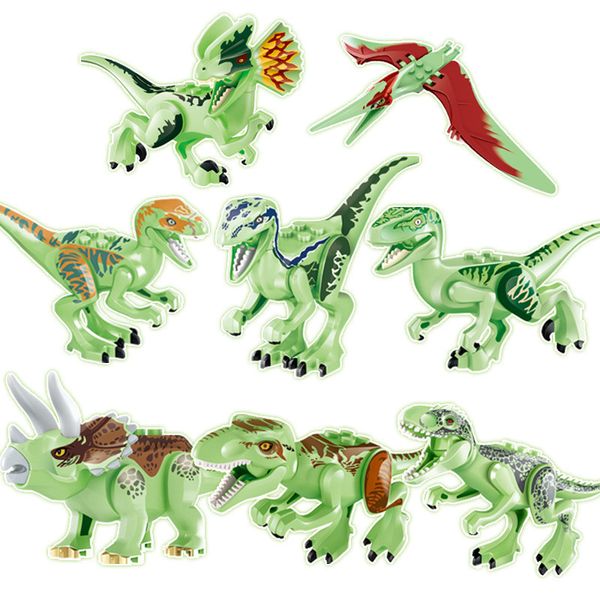 Светящиеся динозавры блокируют игрушки для детей юрского периода тиранозавра светятся в темных строительных блоках.