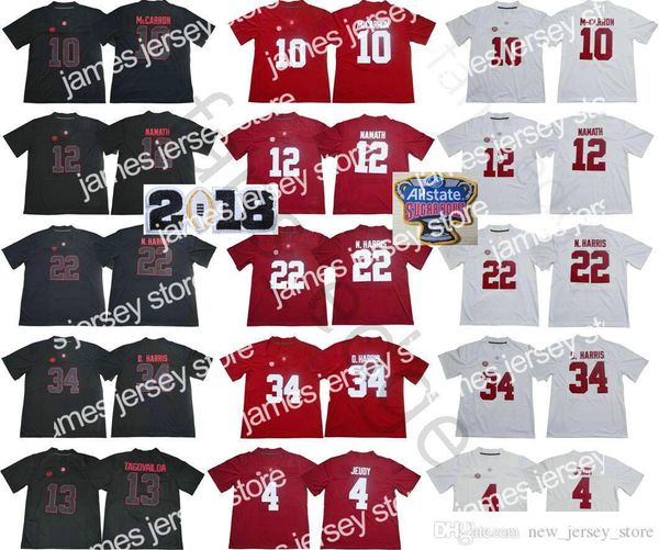 

alabama crimson tide jersey 13 tua tagovailoa 4 jerry jeudy 10 aj mccarron 12 joe namath 22 najee n. harris 34 damien harris college jerseys, Black