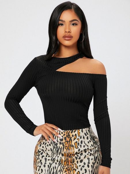 

petite asymmetrical neck solid tee w3np#, White