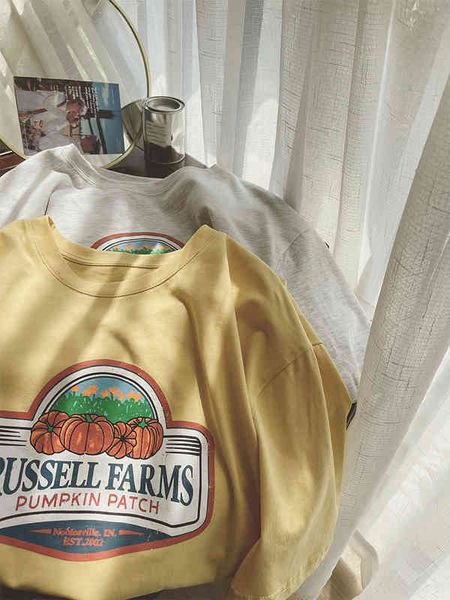 

women's t-shirt 2022 pink pumpkin short sleeve t-shirt women's 2022 summer american casual round neck ins 31j3, White