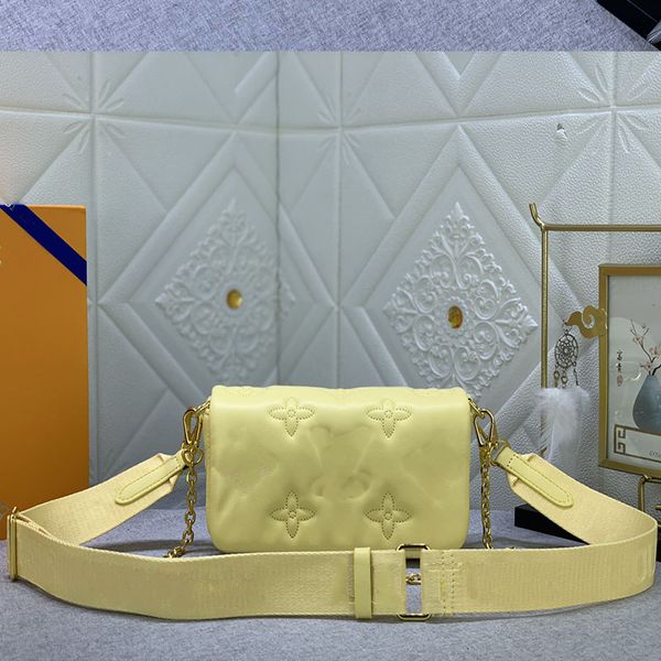 

hh m81398 wallet on strap black embroidery bag bubblegram series thread bags designer chain crossbody wallet purse womens shoulder tote luxu