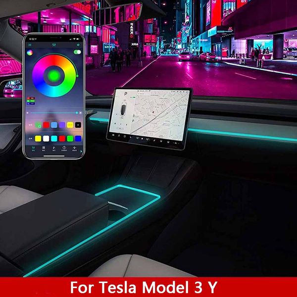 

for tesla model y model 3 neon light tubes rgb interior led light strips app controller tesla interior ambient lights