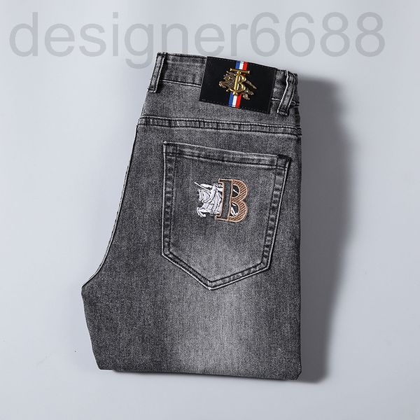 

men's jeans designer summer thin men's jeans korean version small foot slim fit cotton elastic special ashtray embroidery b home 5, Blue