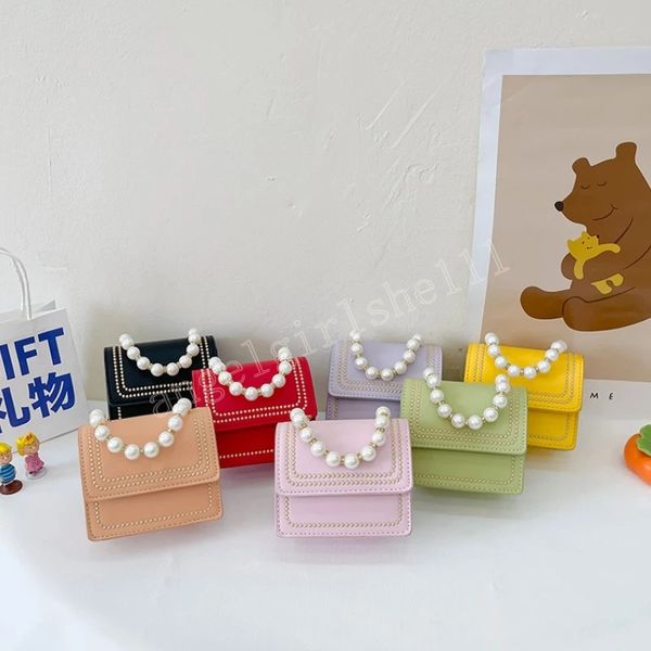 

children mini clutch bag cute little girls purses and handbags kids coin pouch tote baby pearl crossbody bags, Black