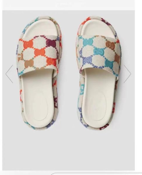 

2022 color matching slipper angelina logo jacquard coated canvas platform slides sandals special printing process printing upper style size, Black