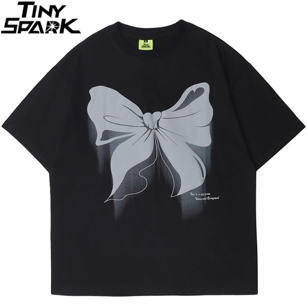 

men hip hop t shirt streetwear butterfly bowknot printed tshirt summer short sleeve tshirt harajuku cotton loose tees 220608, White;black