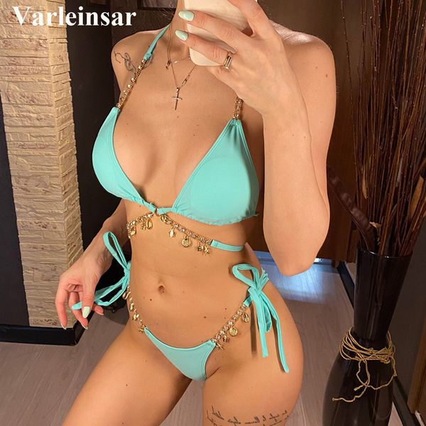 

bling diamond rhinestone bikini women swimwear female swimsuit two-pieces bikini set halter bather bathing suit swim v2450g, White;black
