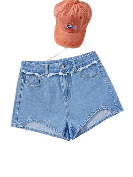 

frayed trim a.symmetrical hem d.enim shorts m2n3#, White;black