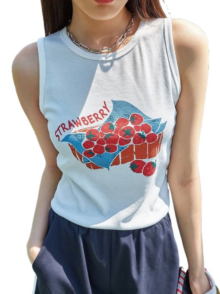 

dazy letter & strawberry print tank p6qu#, White