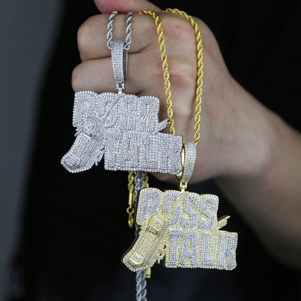 Hip Hop Penant Collana Iced Out Bling 5A Zircone cubico Iniziale Rock Punk Lettera Ross Talk Telefono cellulare Collane con ciondolo Gioielli per uomo Ragazzo