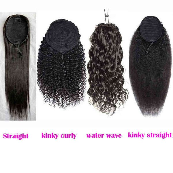 

hair extensions pieces extensiones de cabello humano con clip coleta cordn pelo remy brasileo liso para afroamericana 220222, Black;brown